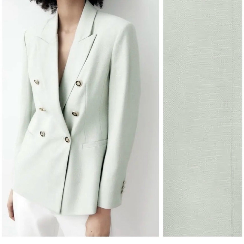 Zara Women's Mint Double-Breasted Blazer - Picture 3 of 13